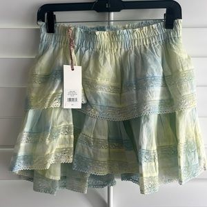 Loveshackfancy ruffle mini skirt, Lilypond hand, dyed size medium NWT